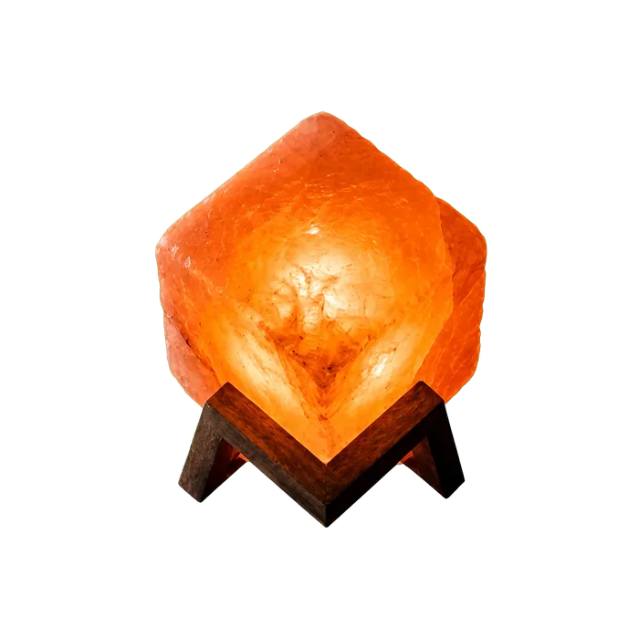 Cube Shaped Himalayan Pink Salt Lamp 1.5 KG – Wooden Stand – 220V