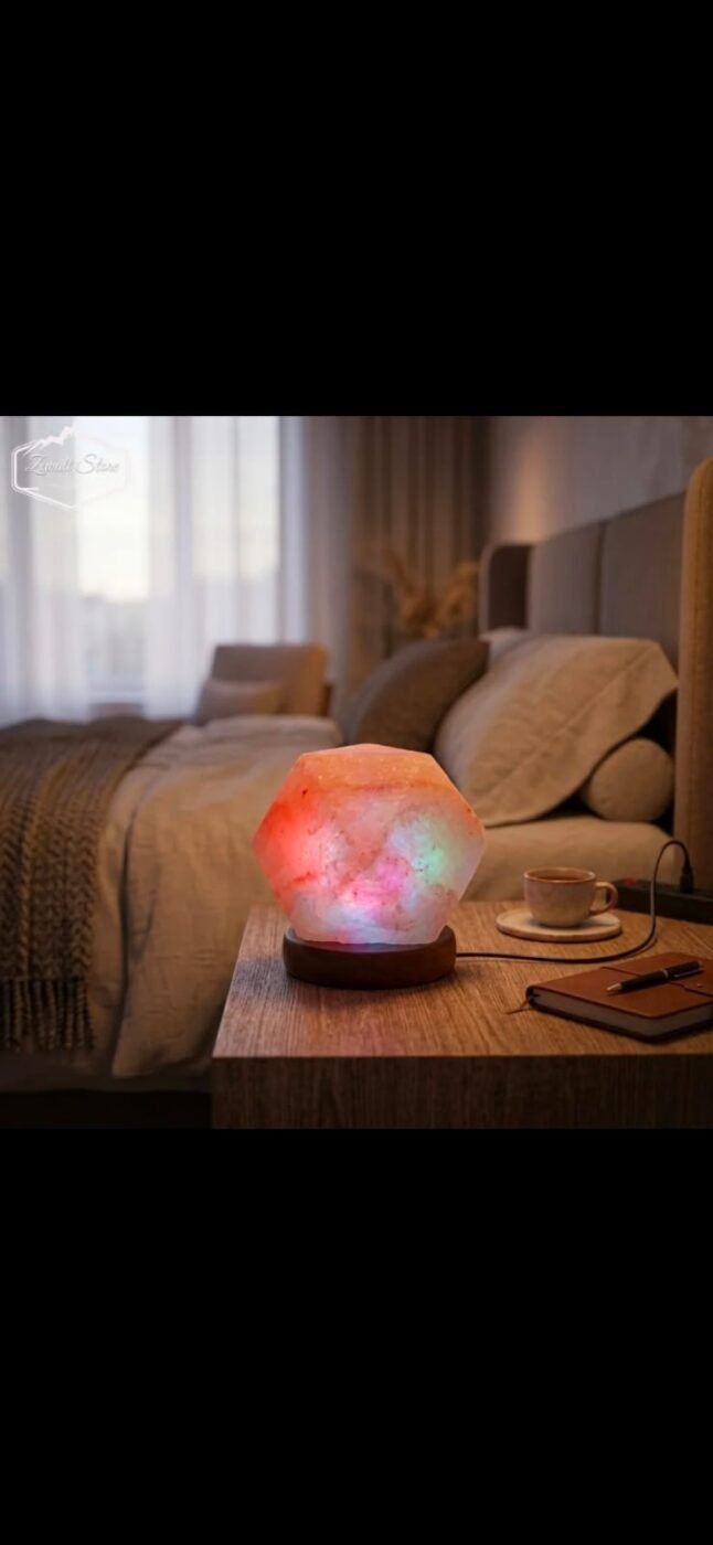 USB Diamond Shape Himalayan Pink Salt Lamp – Color Changing – alternate view