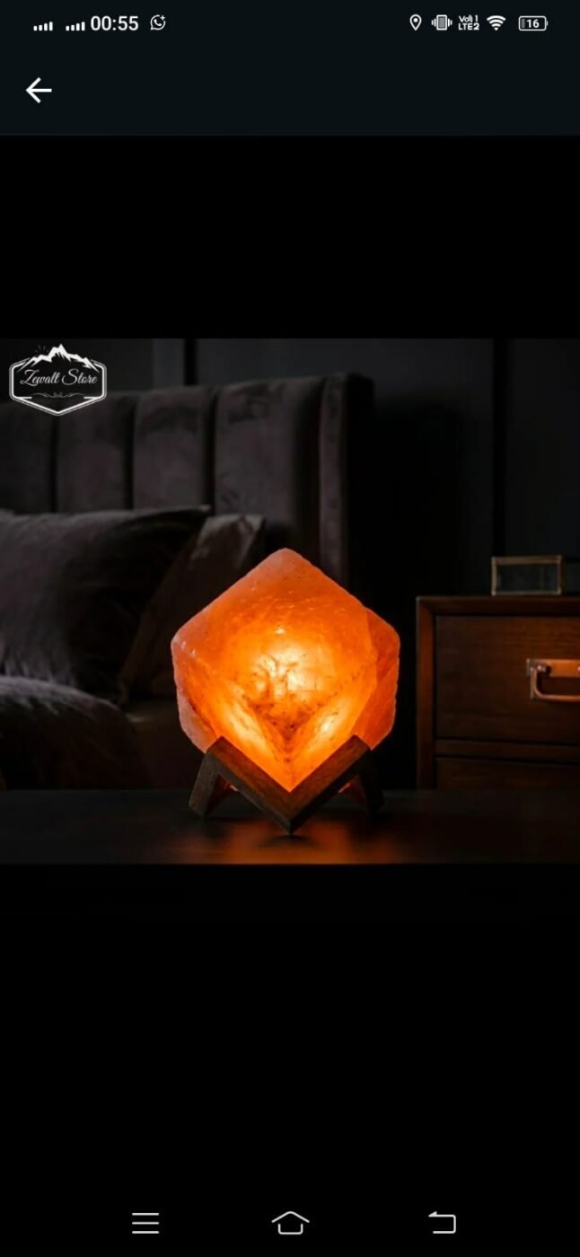 Cube Shaped Himalayan Pink Salt Lamp 1.5 KG – Wooden Stand – 220V