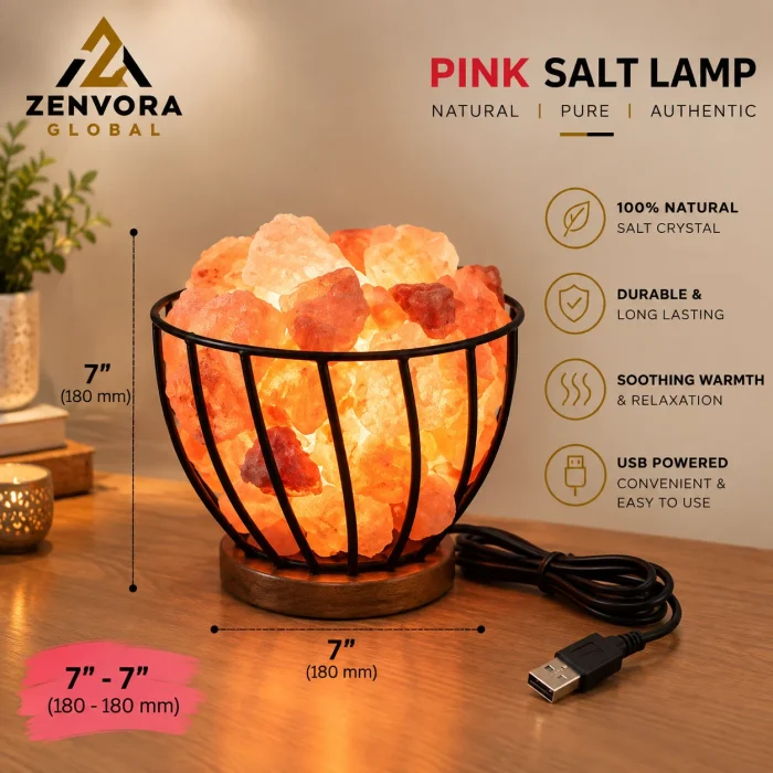 Metal Basket Pink Salt Lamp (Bowl Shape 7 x 7 in)