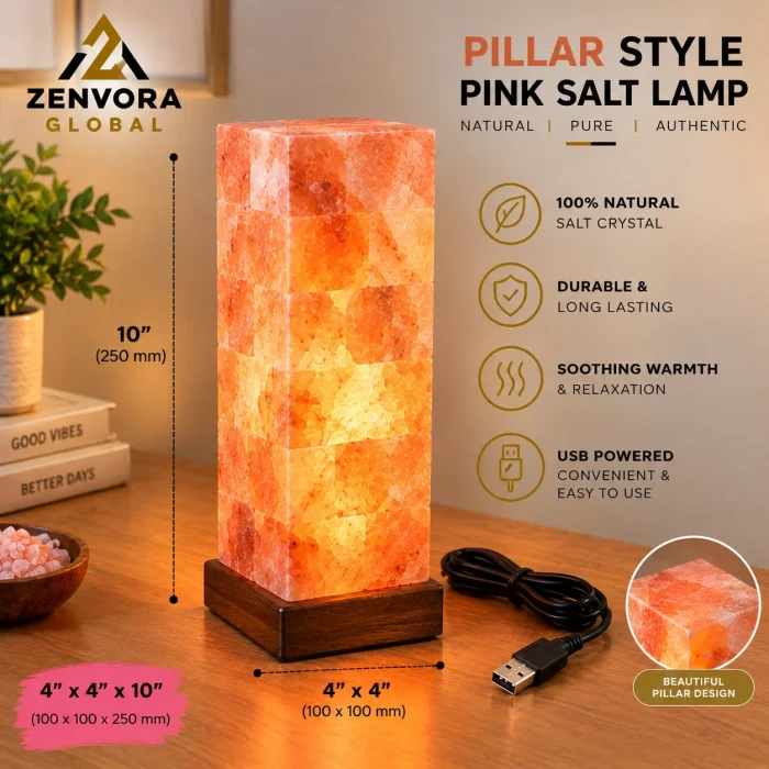 Pillar Style Pink Salt Lamp (4 x 4 x 10 in)