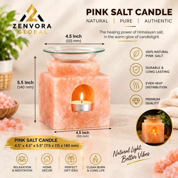 Pink Salt Aroma Oil Burner & Diffuser Candle (4.5 x 4.5 x 5.5 in)