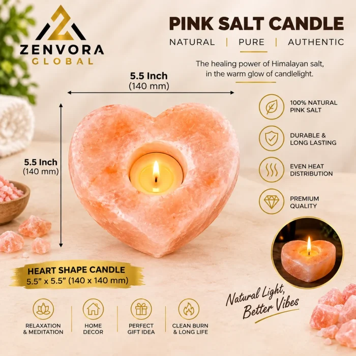 Pink Salt Candle Holder (Heart Shape 5.5 x 5.5 in)