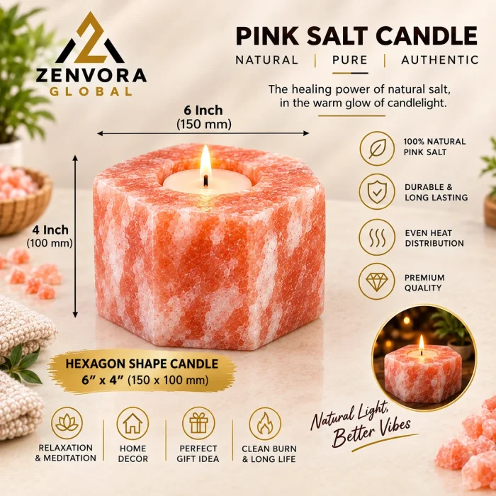 Pink Salt Candle Holder (Hexagon Shape 6 x 4 in)