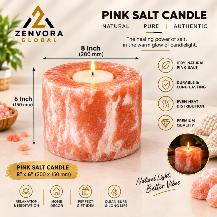 Pink Salt Candle Holder (Large Cylinder 8 x 6 in)