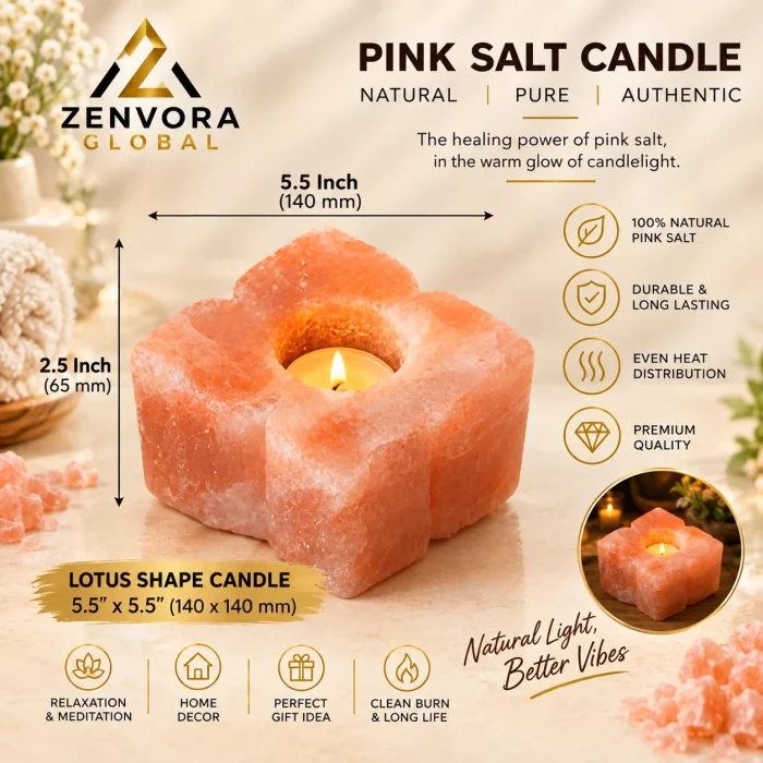 Pink Salt Candle Holder (Lotus Shape 5.5 x 2.5 in)