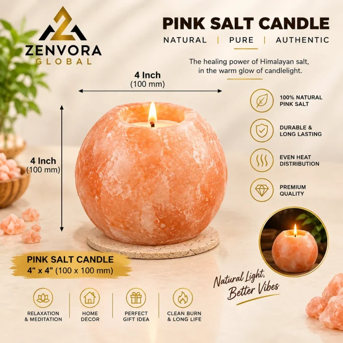 Pink Salt Candle Holder (Round Sphere 4 x 4 in)