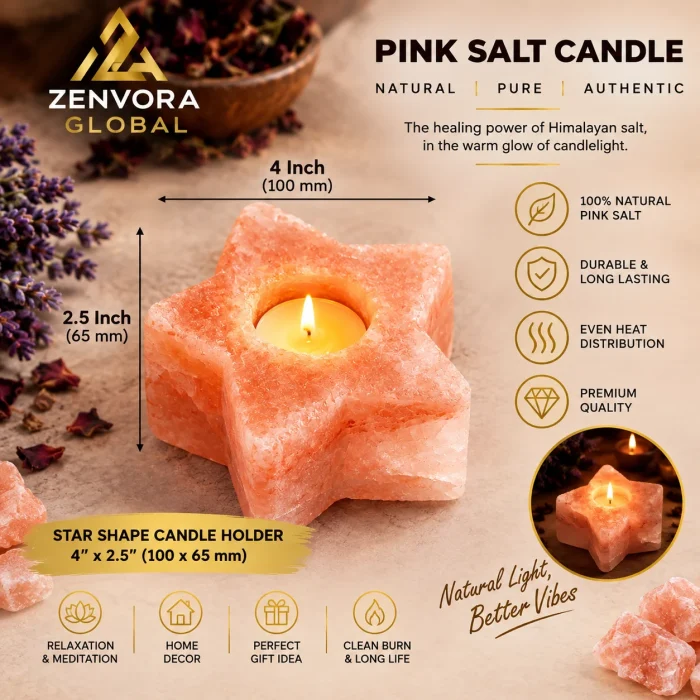 Pink Salt Candle Holder (Star Shape Holder 4 x 2.5 in)