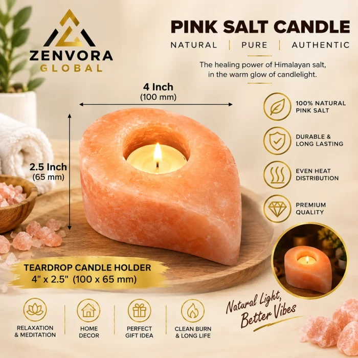 Pink Salt Candle Holder (Teardrop Shape 4 x 2.5 in)