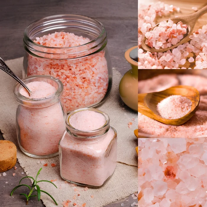 Pink salt jars and crystal textures