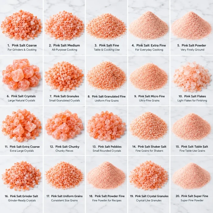 Pink salt crystal grades