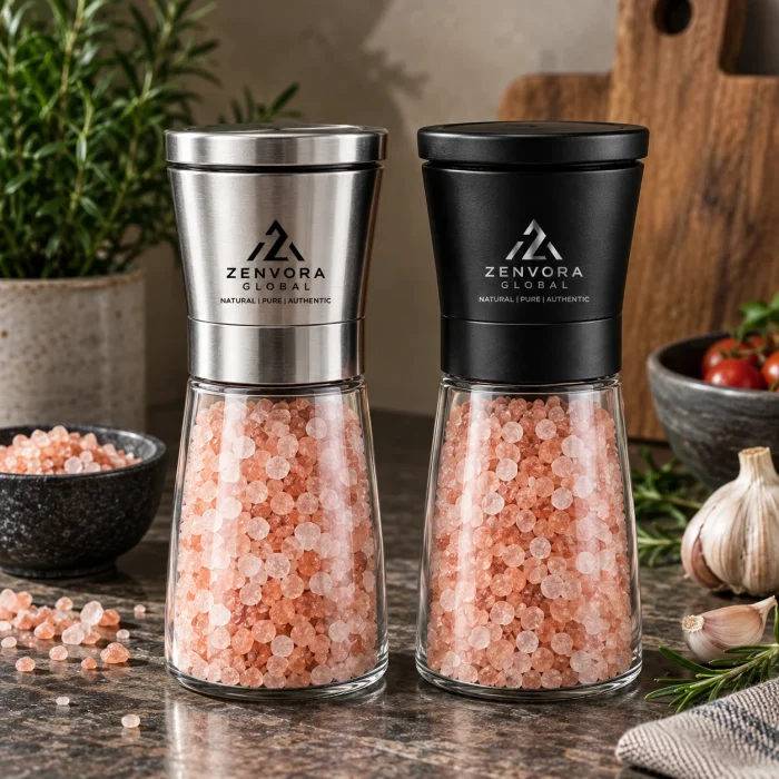 Steel and matte black pink salt grinders