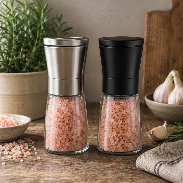 Pink salt grinder pair