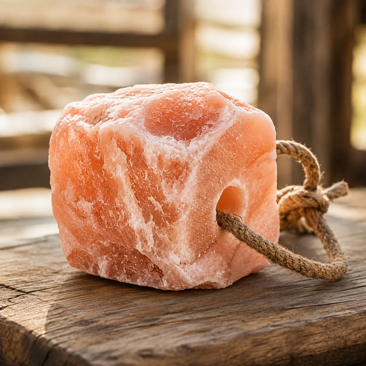Natural Pink Salt Lick Block (with Rope)