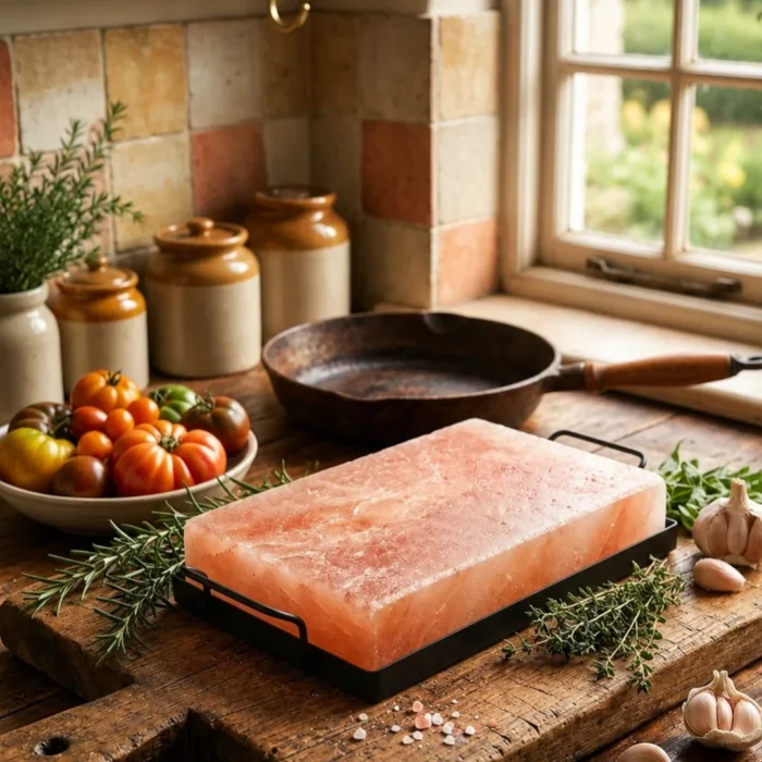 Pink Salt Cooking Plate with Metal Handles